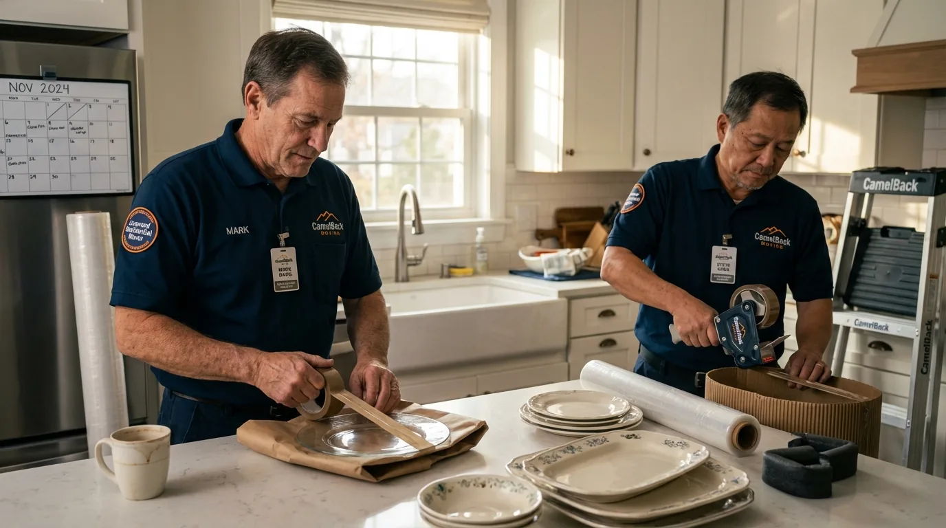 Professional crew packing kitchen dishware in Gravette, AR